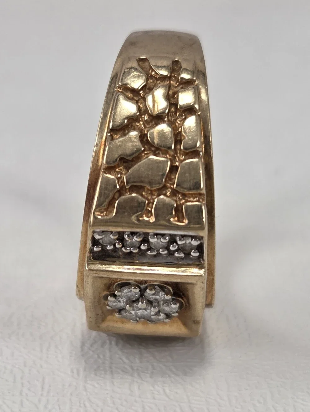 Vintage 10K Solid Gold Diamond Nugget Ring Sz 10
